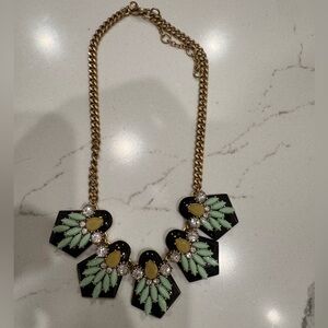 J. Crew Elegant Black and Gold Necklace with Mint and yellow Accents